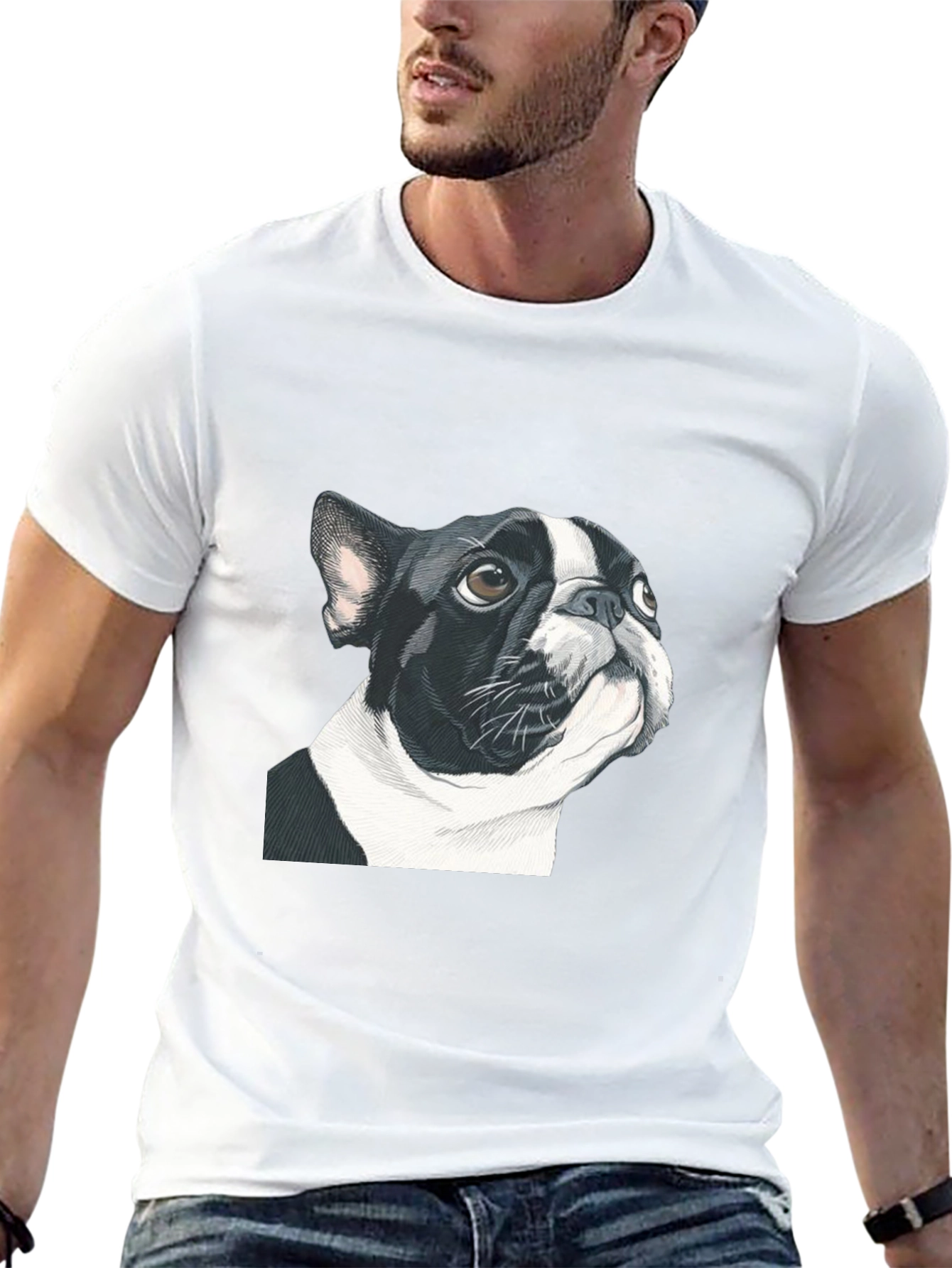 Boston Terrier Graphic Tee - Black Cotton Blend