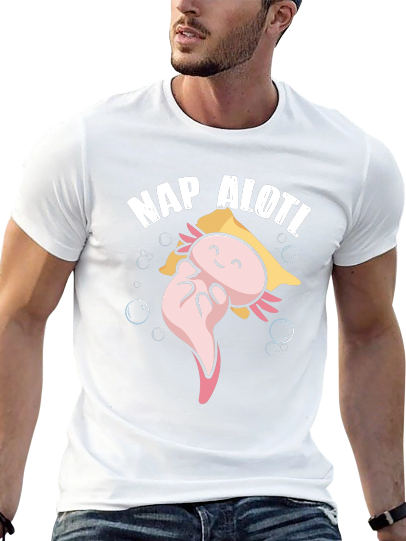 Nap Alotl Black T-Shirt - Axolotl Cartoon Sleep Design
