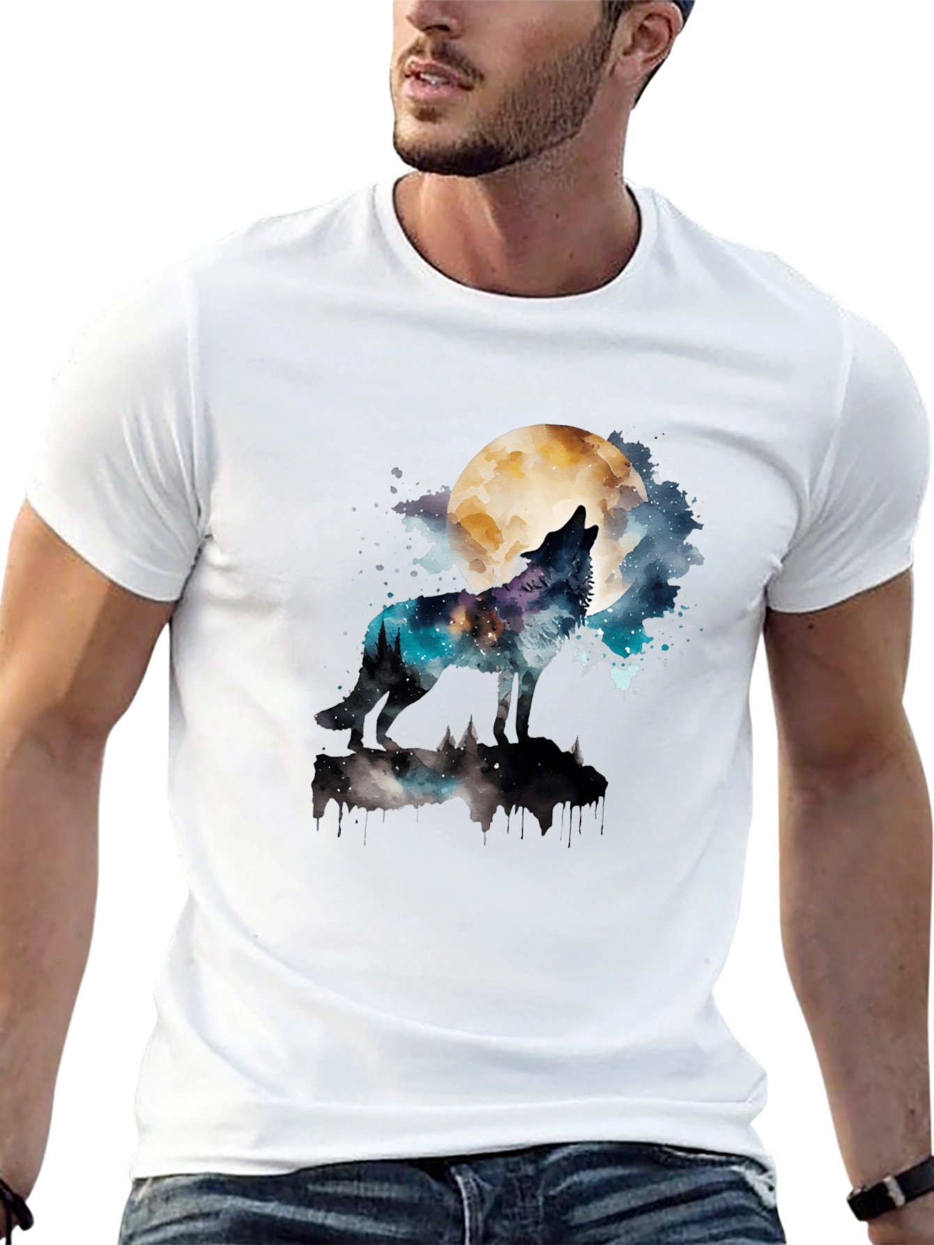 Wolf Howling at Moon Graphic T-Shirt