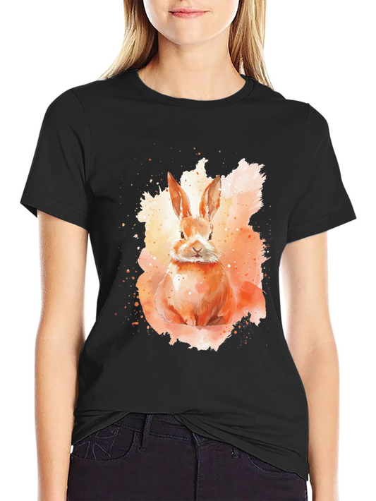 Watercolor Rabbit Graphic Black T-Shirt