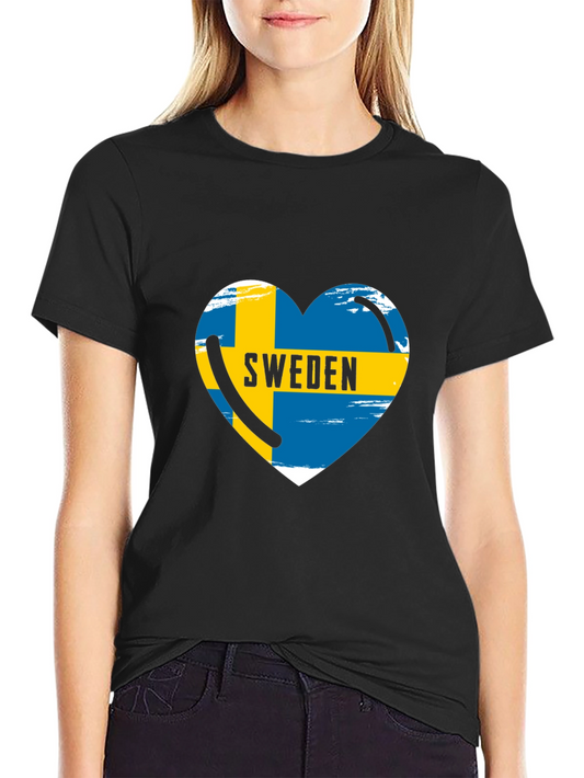 Sweden Heart Flag T-Shirt - Black Short Sleeve Tee