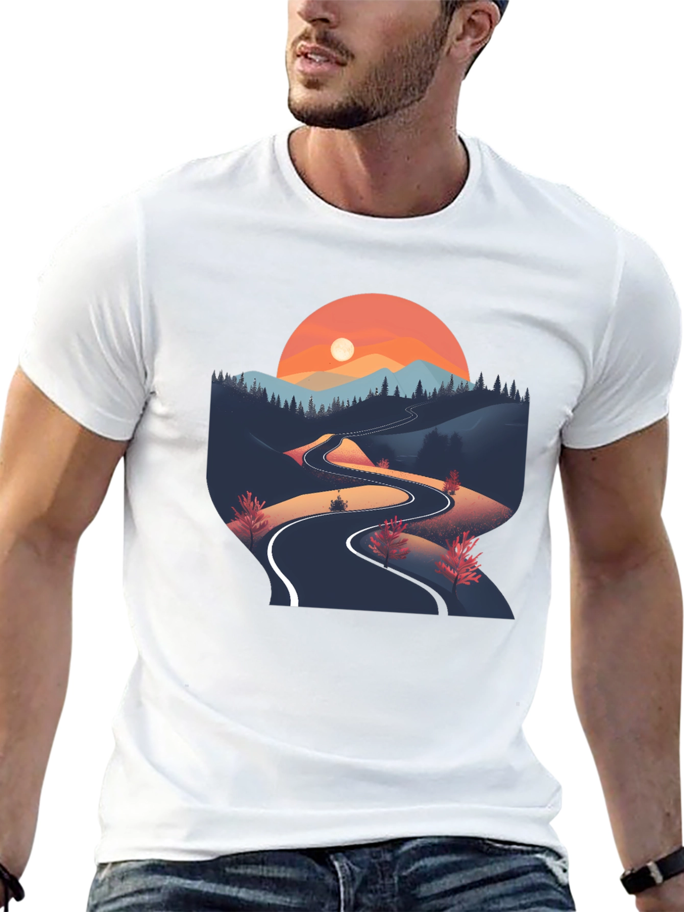 Mountain Road Graphic Tee - Nature Inspired Black T-Shirt