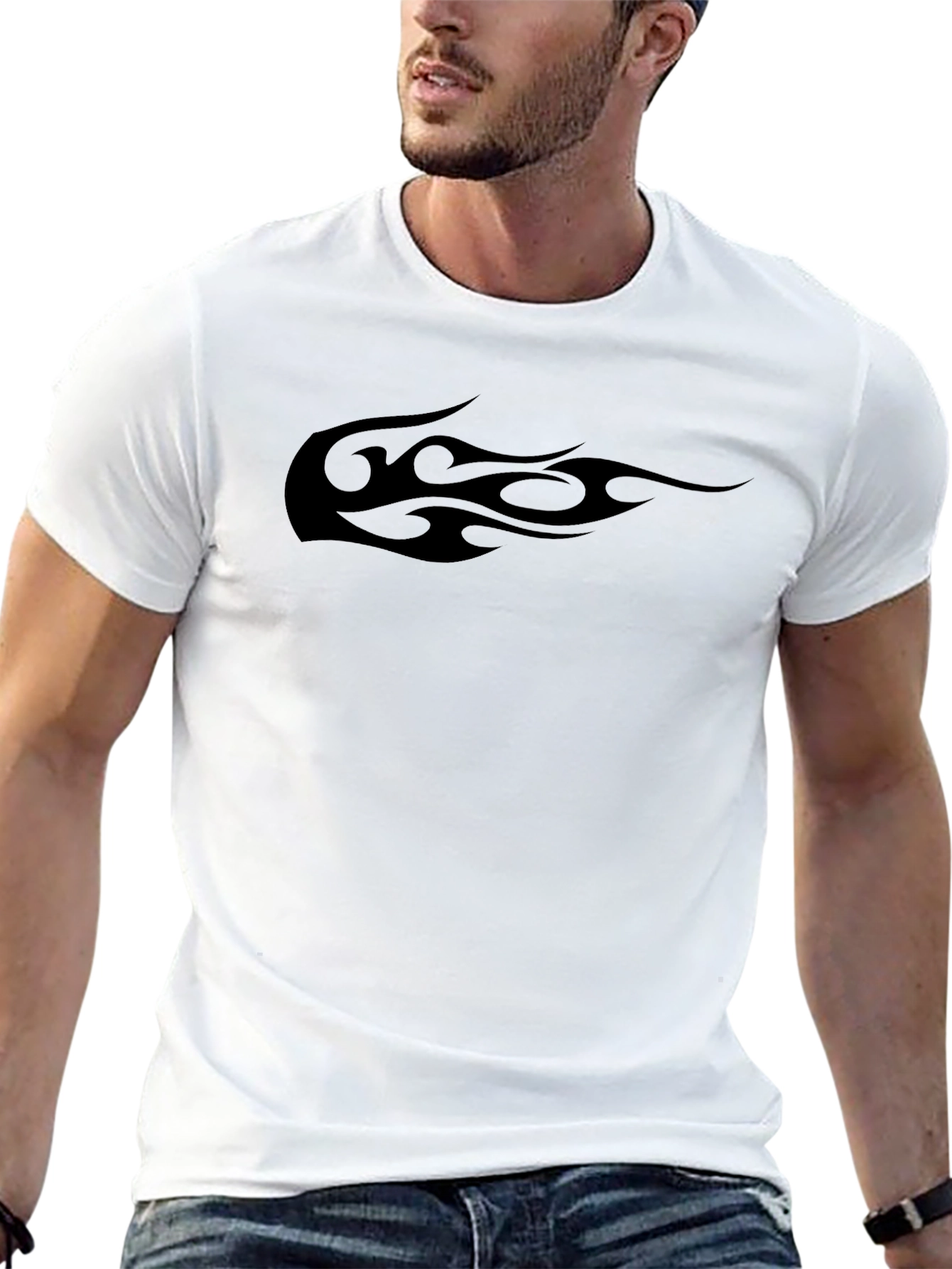 Mens Black Graphic Flame Tee - Casual Style