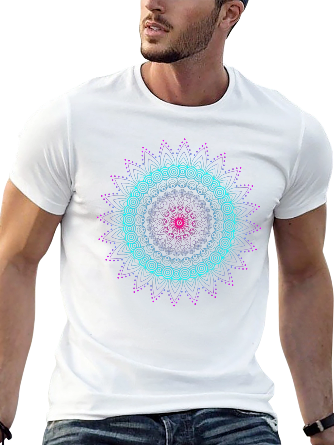 Geometric Mandala Graphic Tee - Black