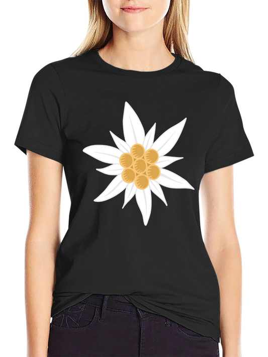 Edelweiss Flower Graphic T-Shirt - Black Cotton Tee