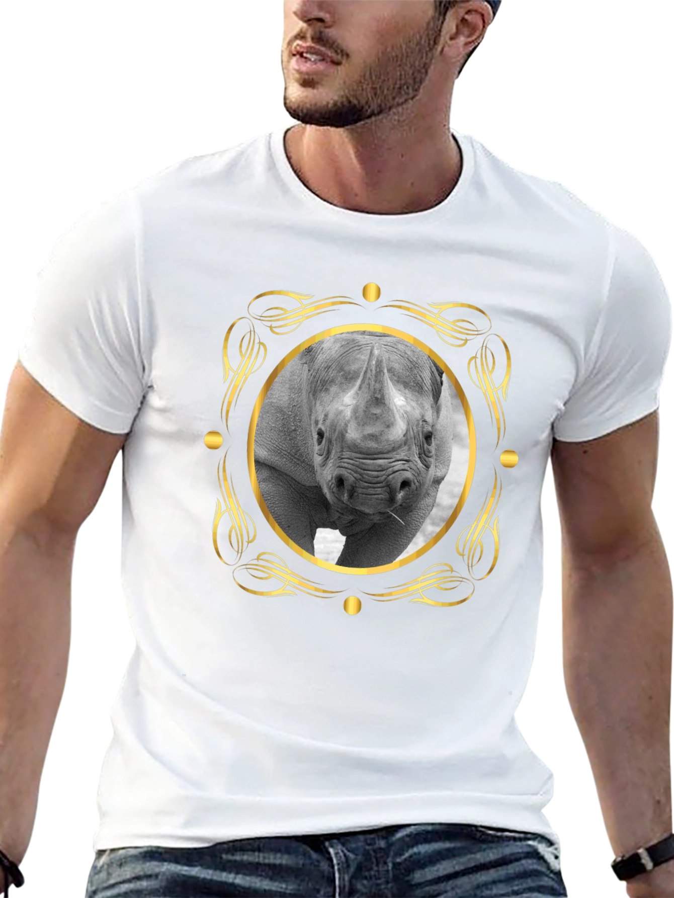Rhino Portrait Graphic Tee - Black Cotton T-Shirt