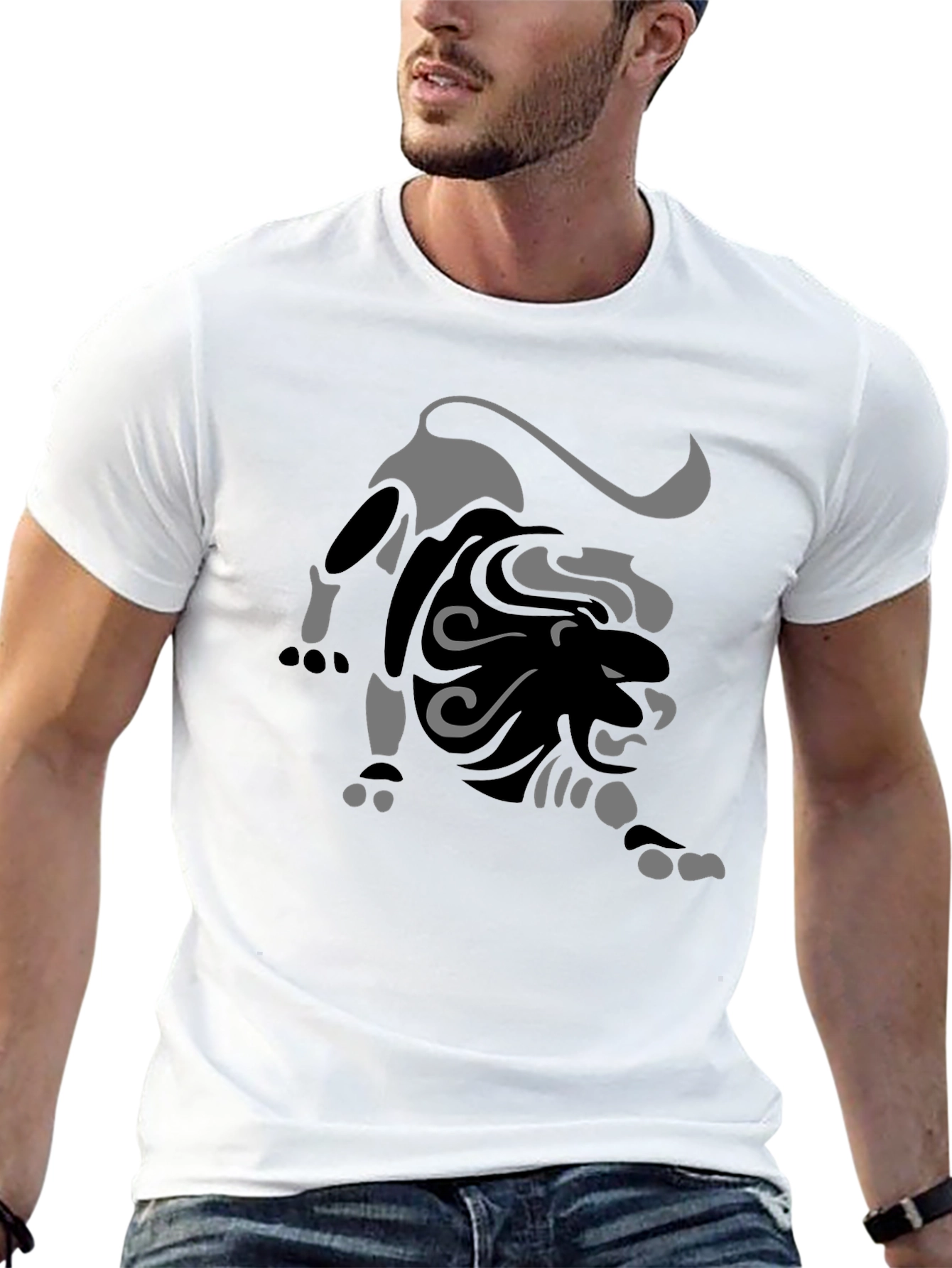 Black T-Shirt with Abstract Lion Graphic