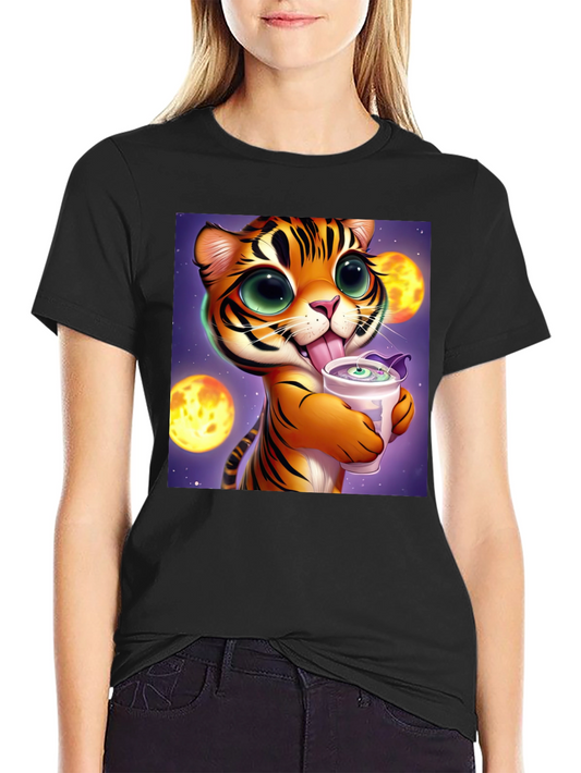Cute Cartoon Tiger Graphic Tee - Soft Cotton Blend