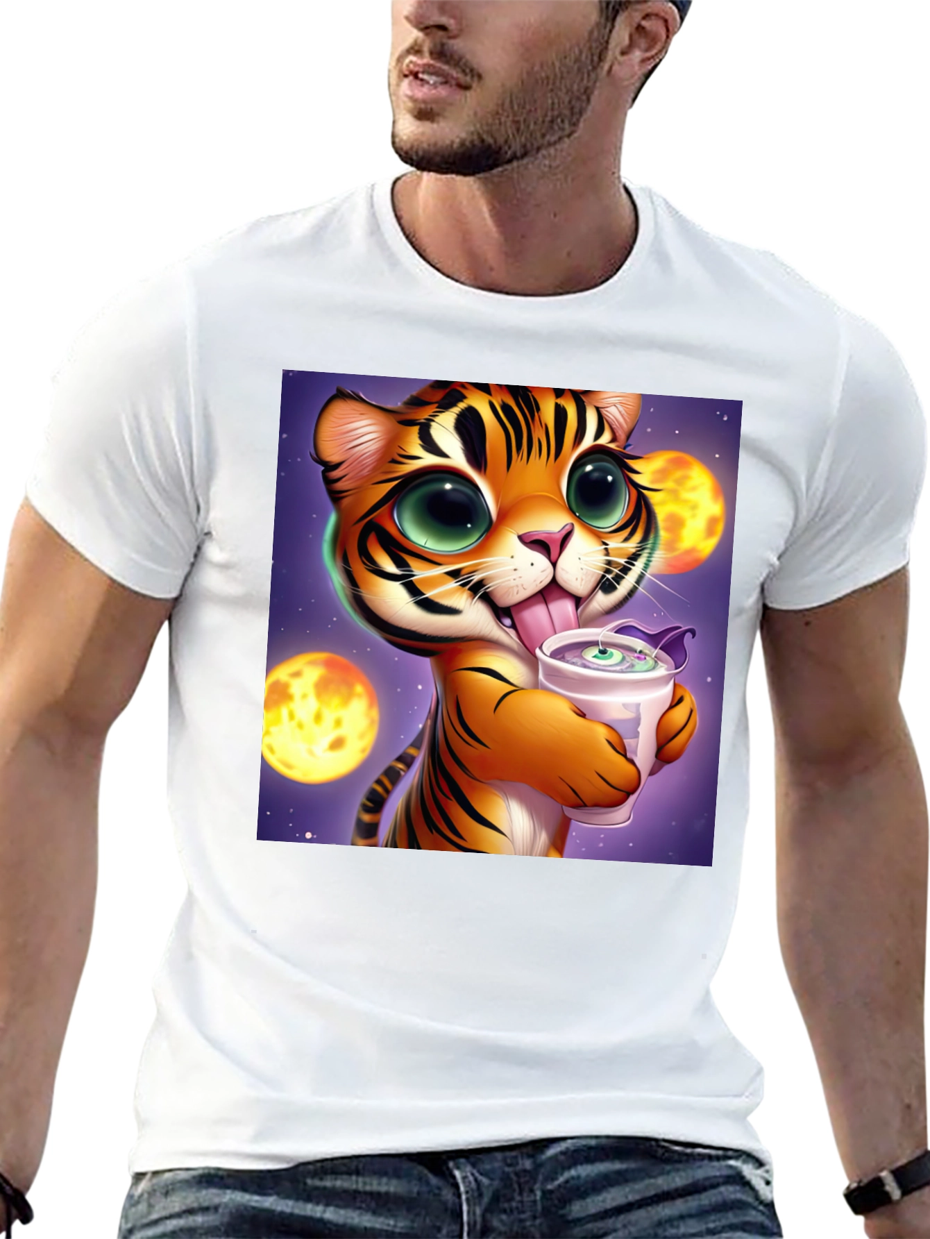 Cute Cartoon Tiger Graphic Tee - Soft Cotton Blend