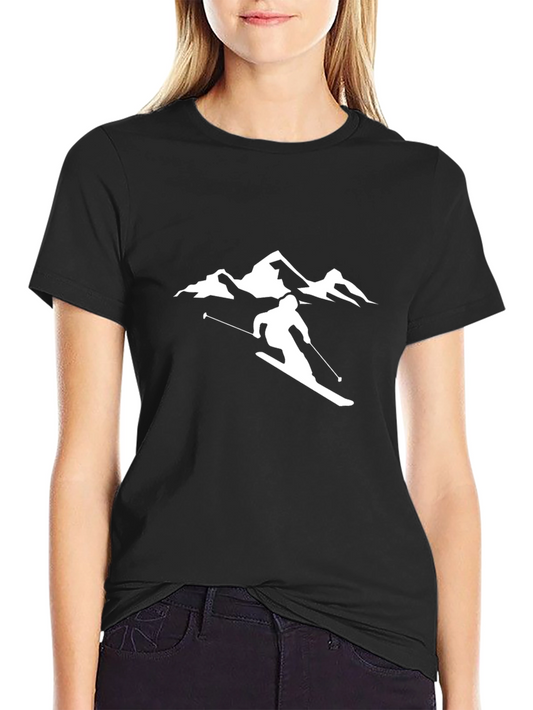 Ski Mountain Graphic Tee - Black Cotton Comfort