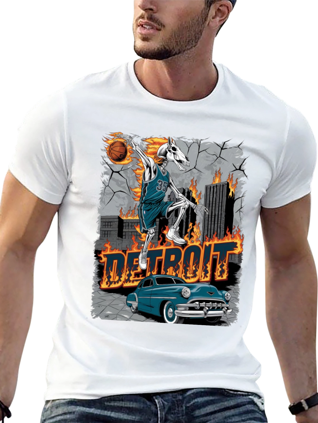 Detroit Skeleton Basketball T-Shirt