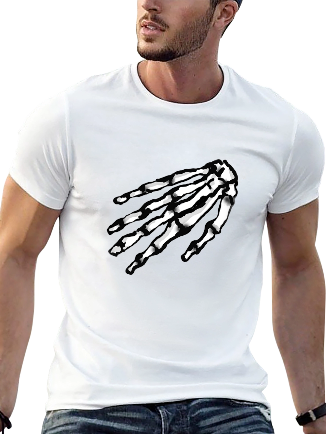 Skeleton Hand Graphic Tee - Black Cotton T-Shirt