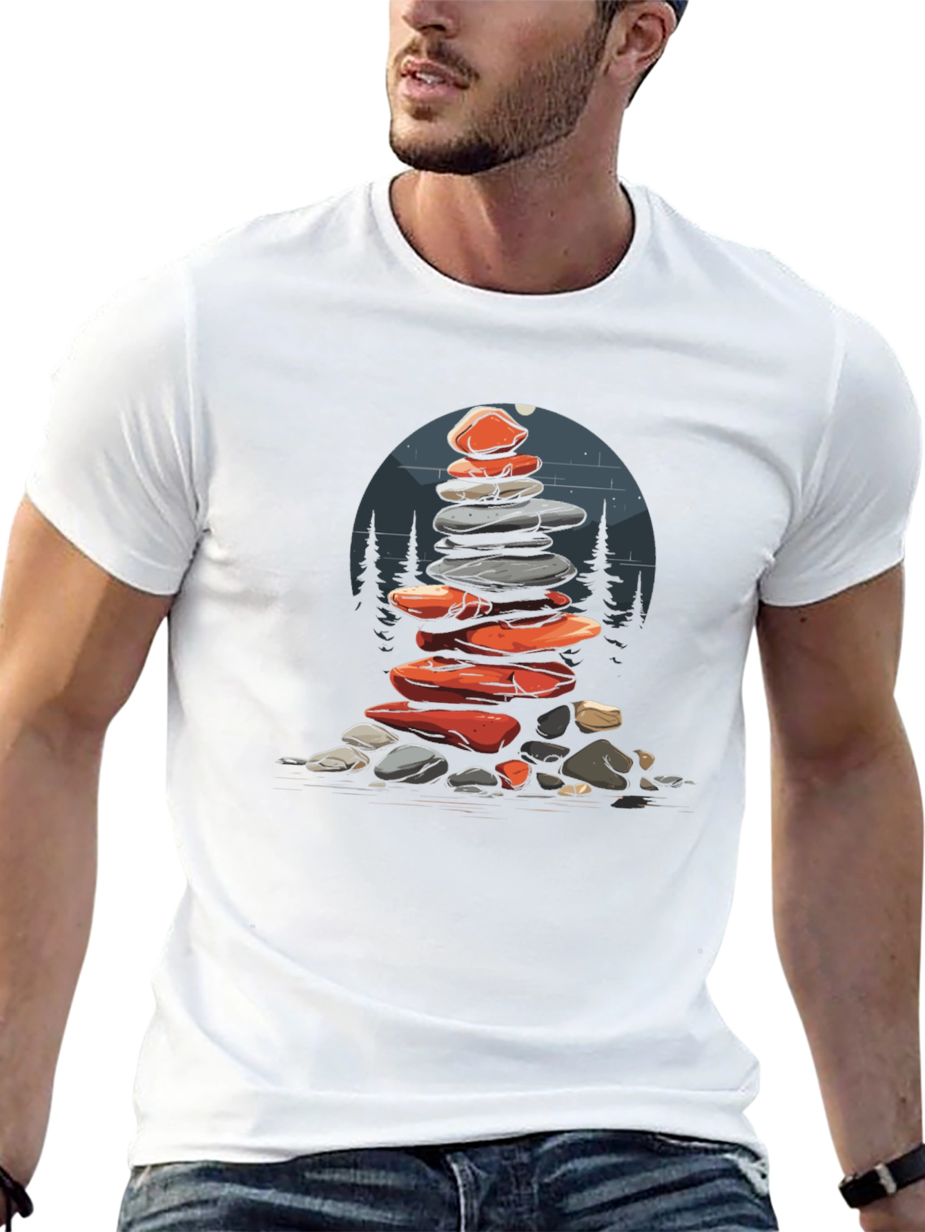 Zen Stacked Stone Graphic Tee - Black
