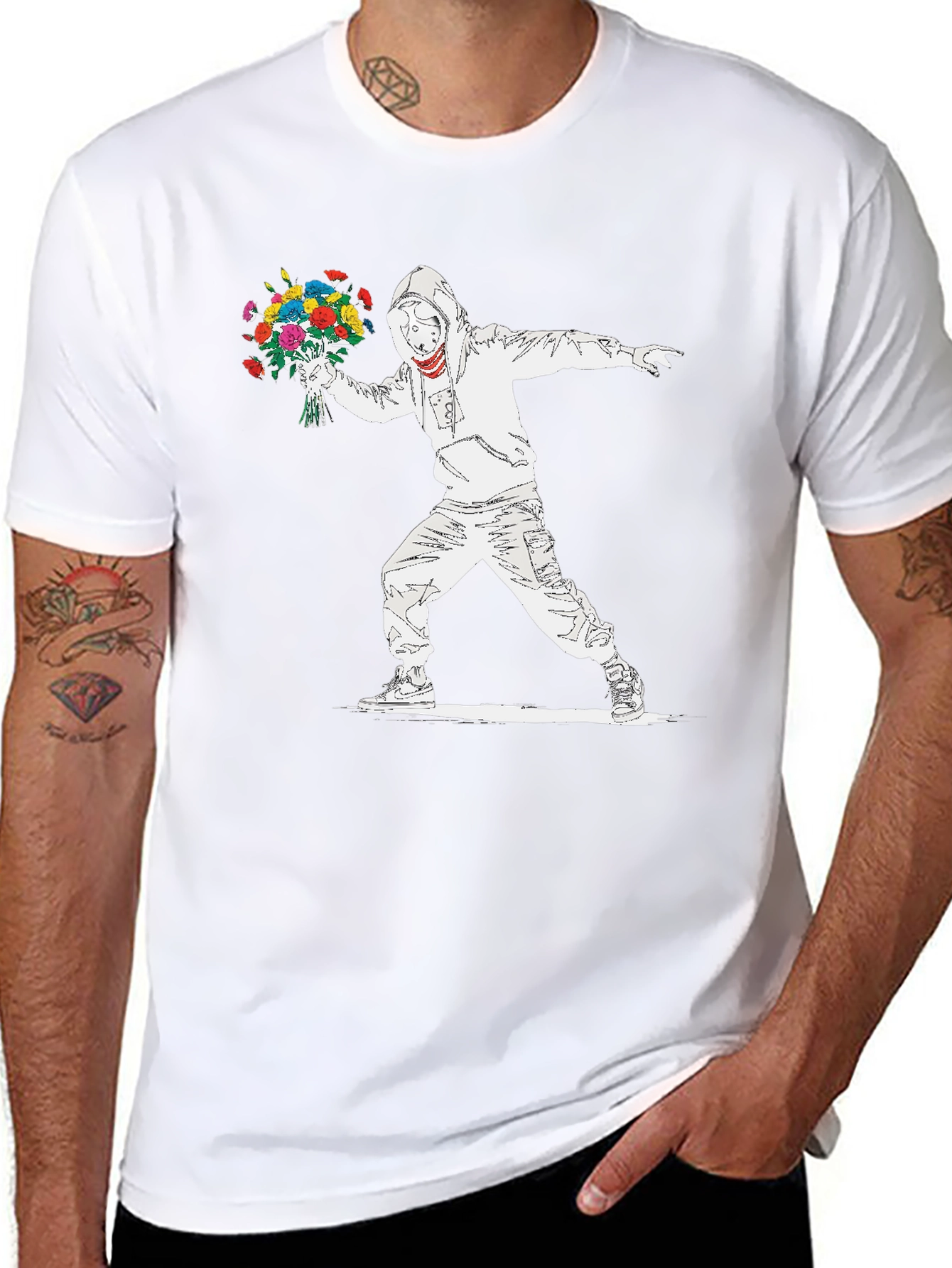 Banksy Flower Bomber T-Shirt - Street Art Graphic Tee