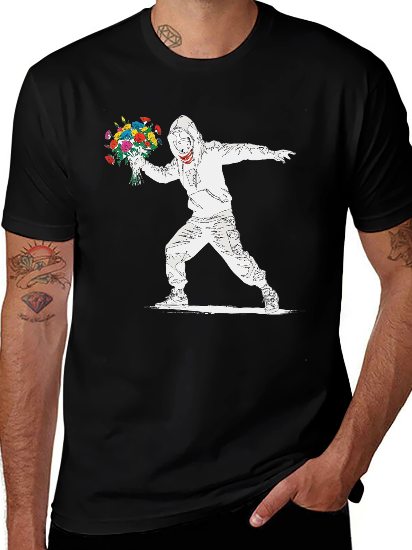 Banksy Flower Bomber T-Shirt - Street Art Graphic Tee