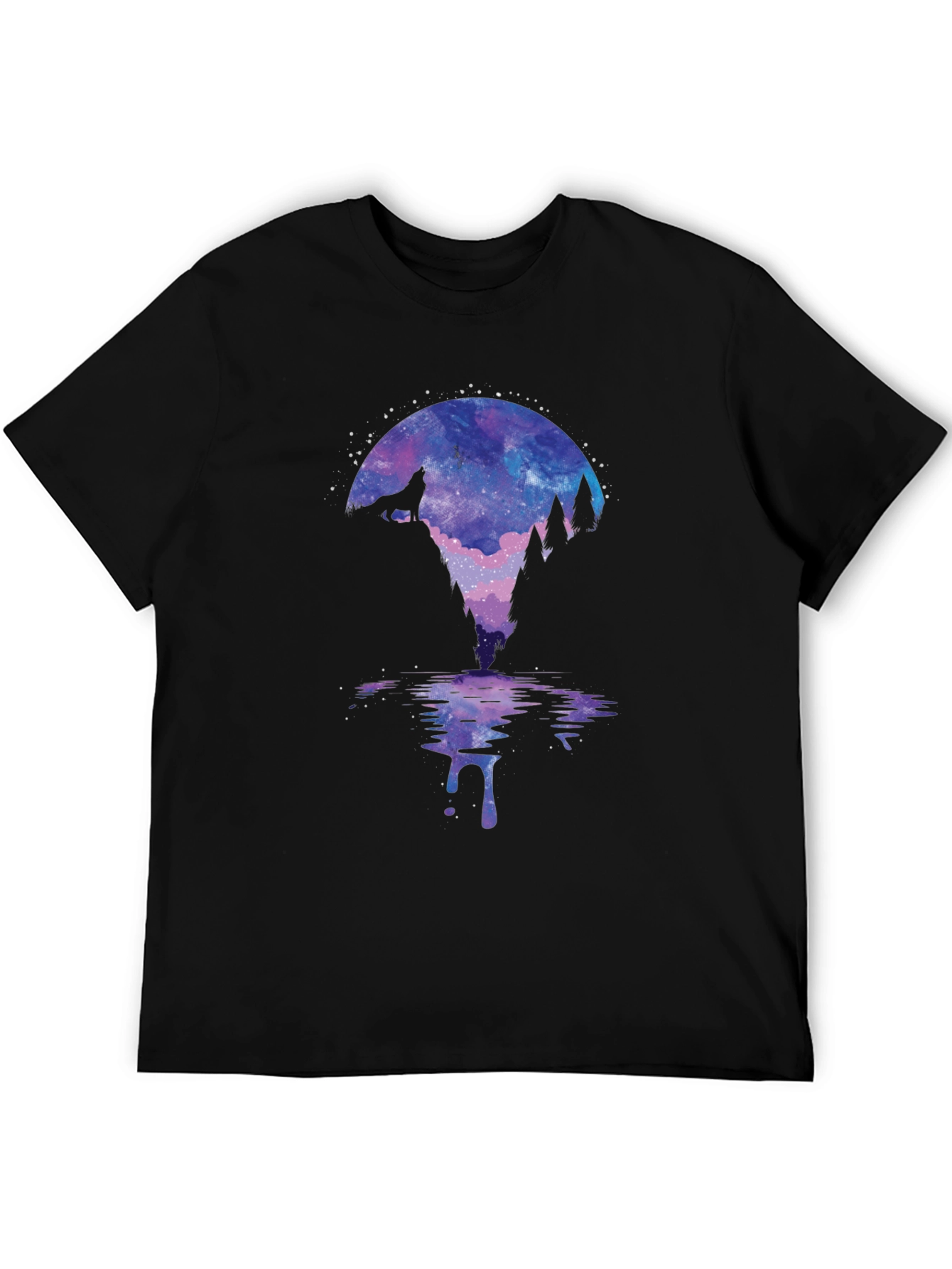 Wolf Galaxy Print Black T-Shirt
