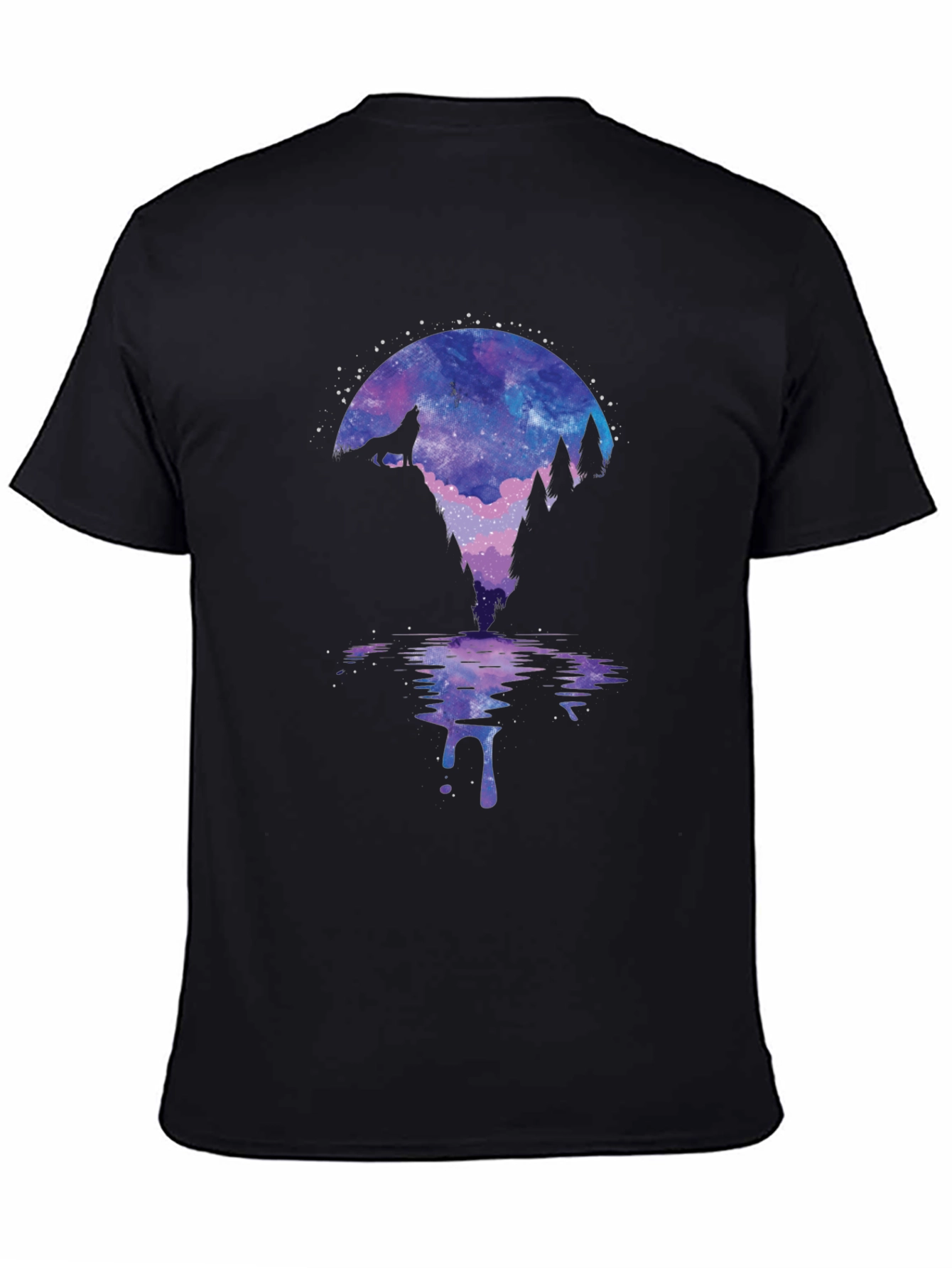 Wolf Galaxy Print Black T-Shirt