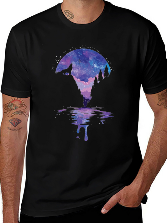 Wolf Galaxy Print Black T-Shirt
