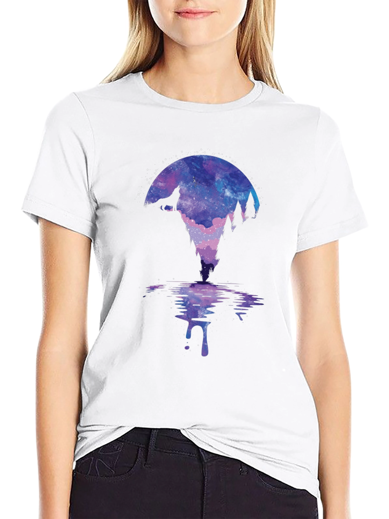 Wolf Galaxy Print Black T-Shirt