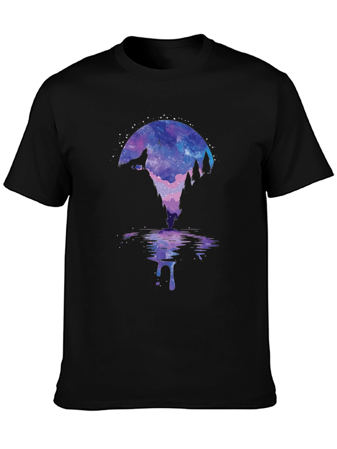 Wolf Galaxy Print Black T-Shirt