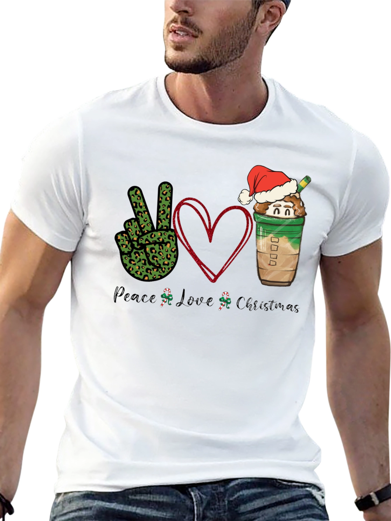 Peace Love Christmas T-Shirt Holiday Festive Wear