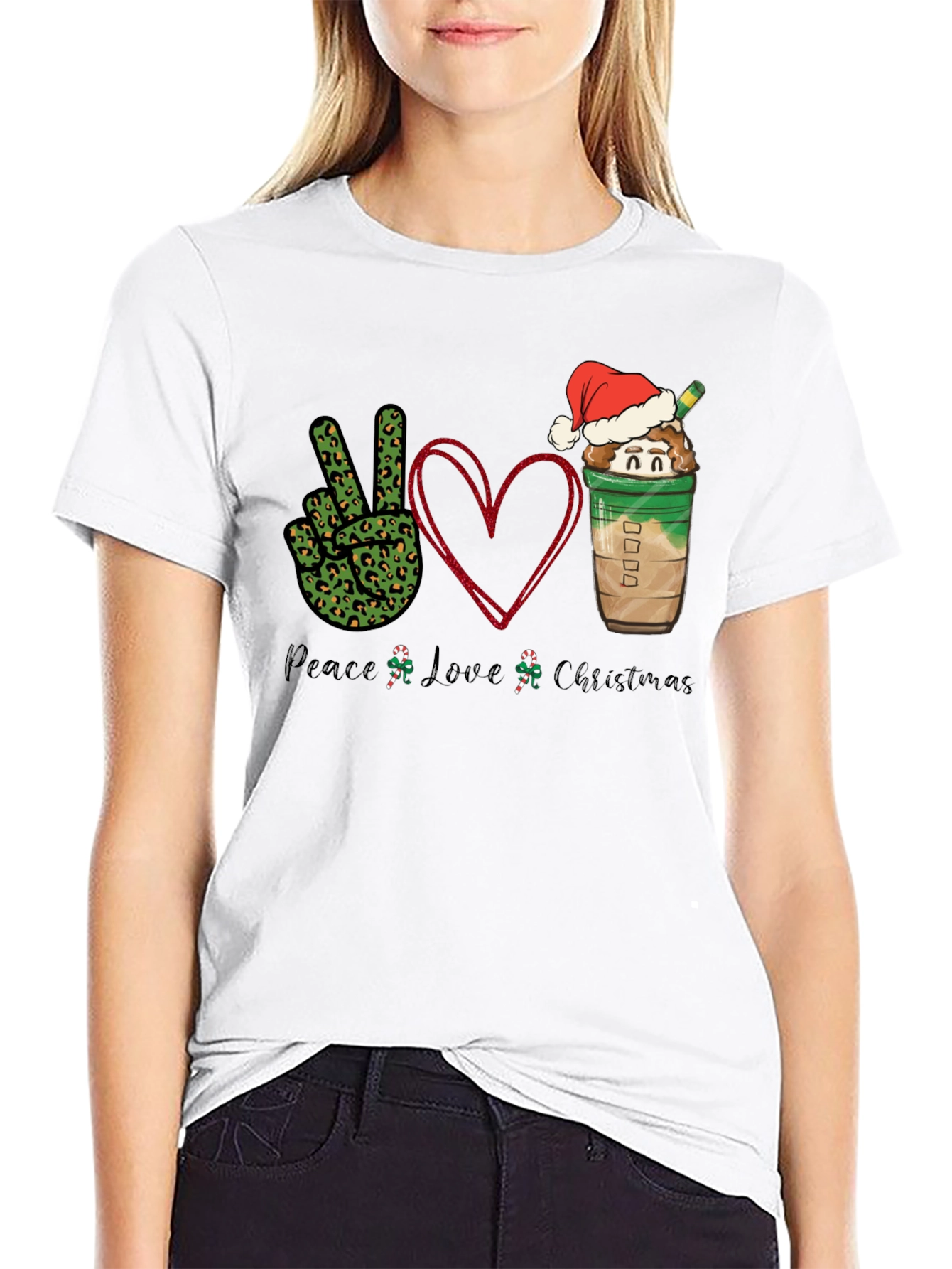 Peace Love Christmas T-Shirt Holiday Festive Wear