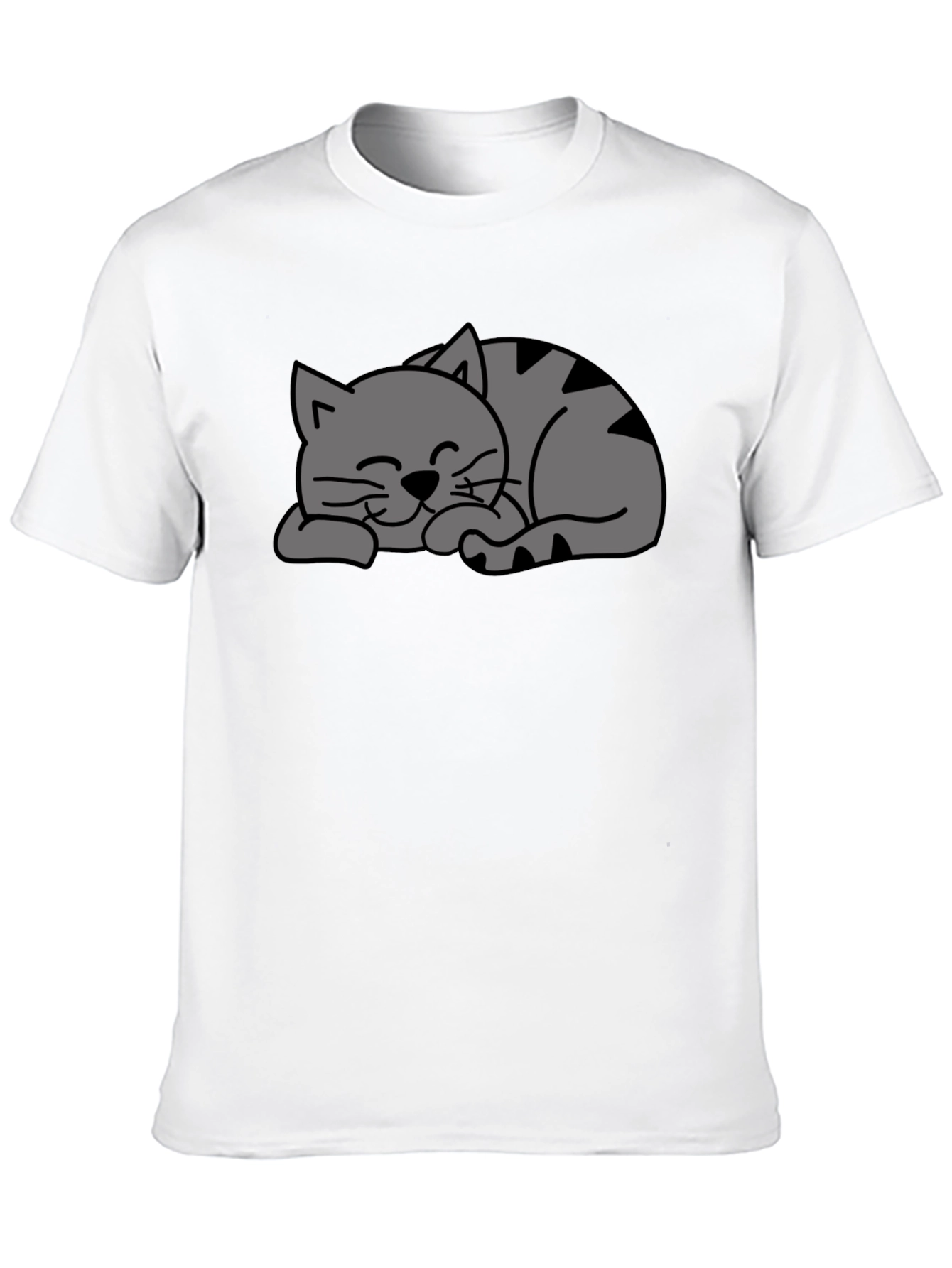 Cute Sleeping Cat Graphic Black T-Shirt