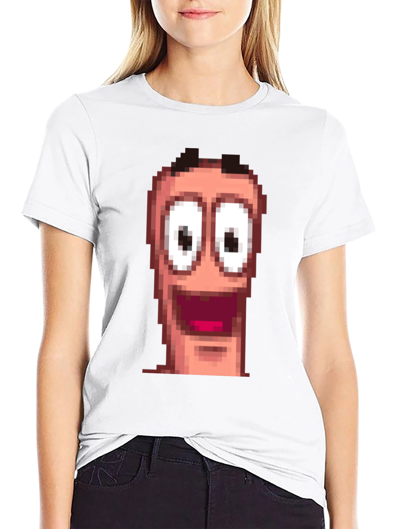 Pixel Worm Face Black T-Shirt