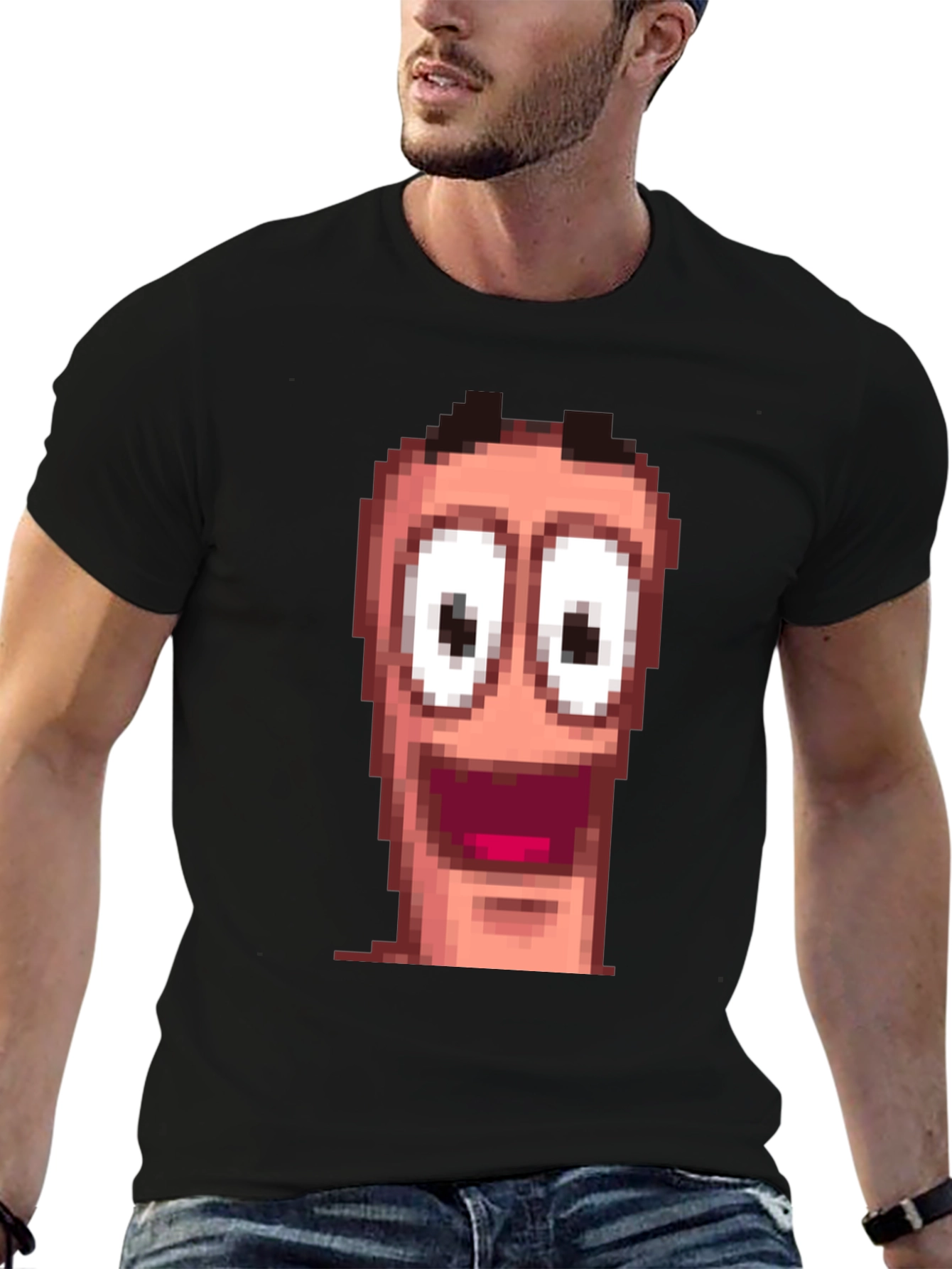 Pixel Worm Face Black T-Shirt