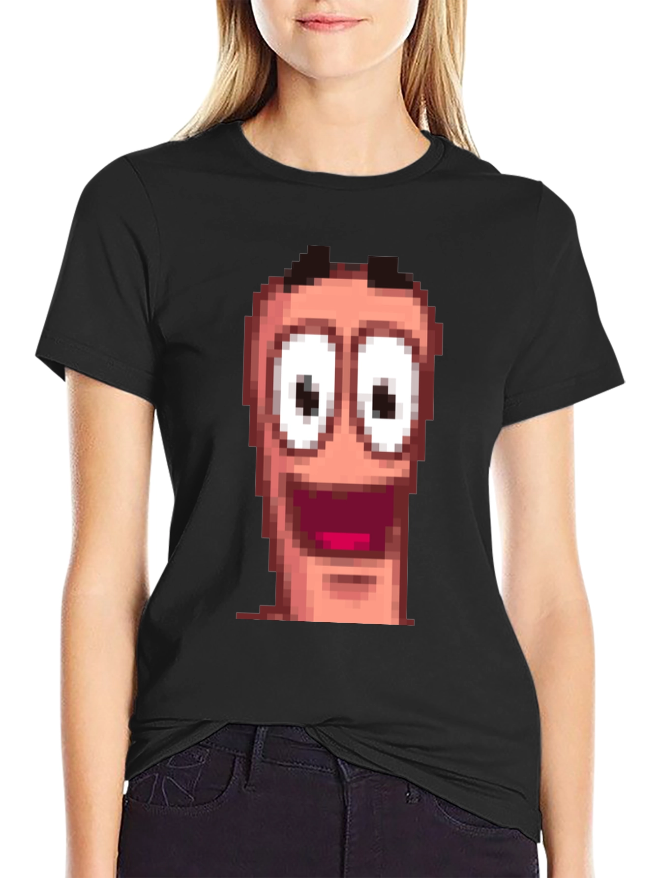 Pixel Worm Face Black T-Shirt