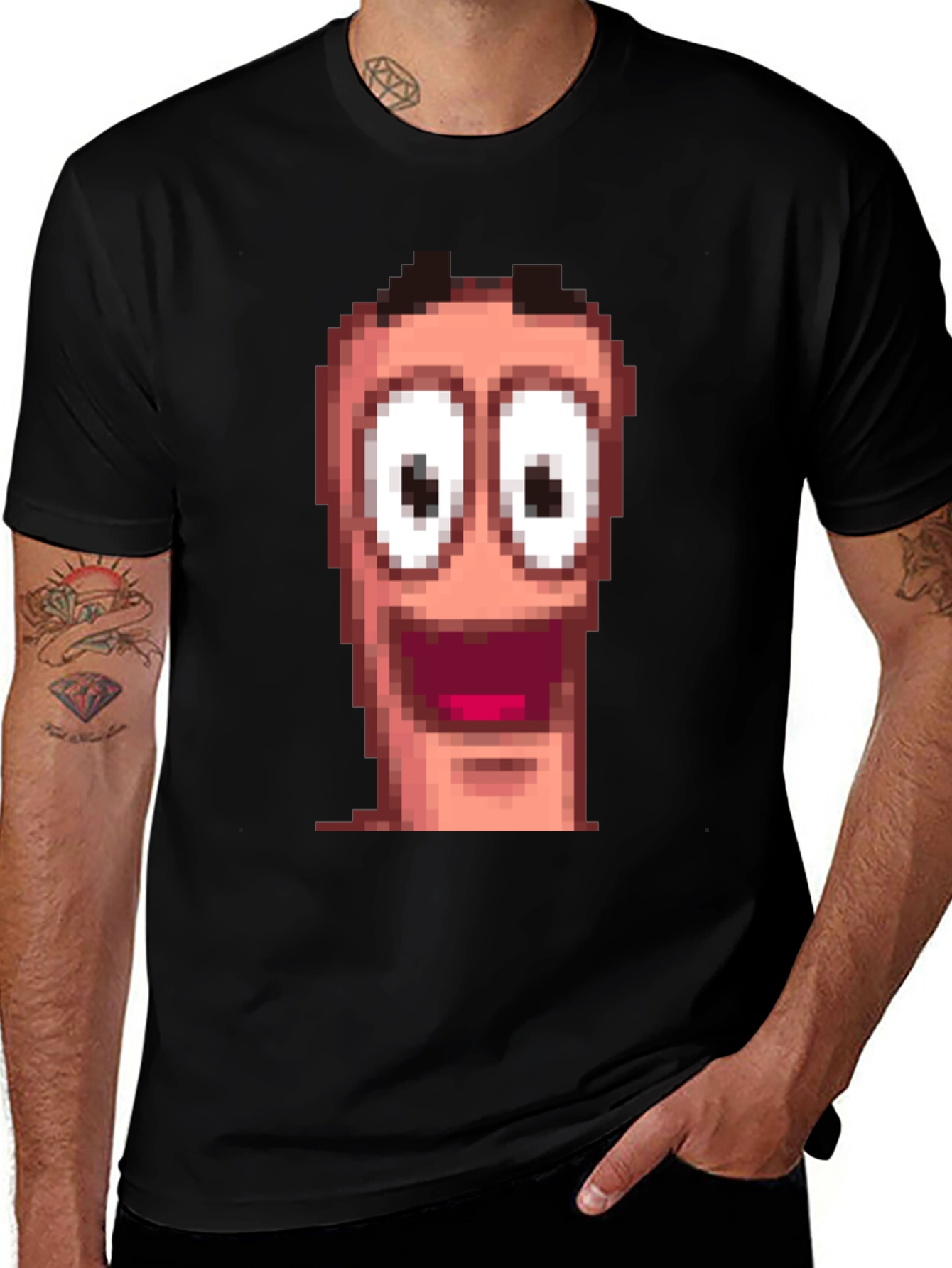 Pixel Worm Face Black T-Shirt