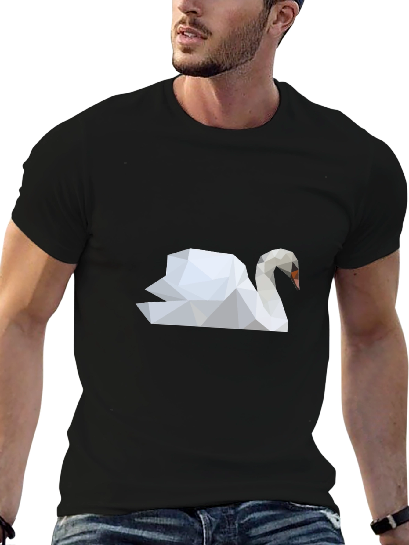 Geometric Swan Graphic Tee - Modern Art Style