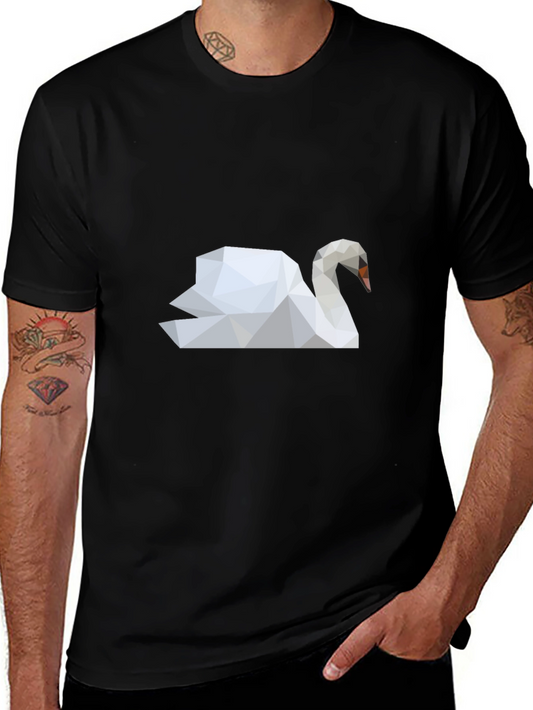 Geometric Swan Graphic Tee - Modern Art Style