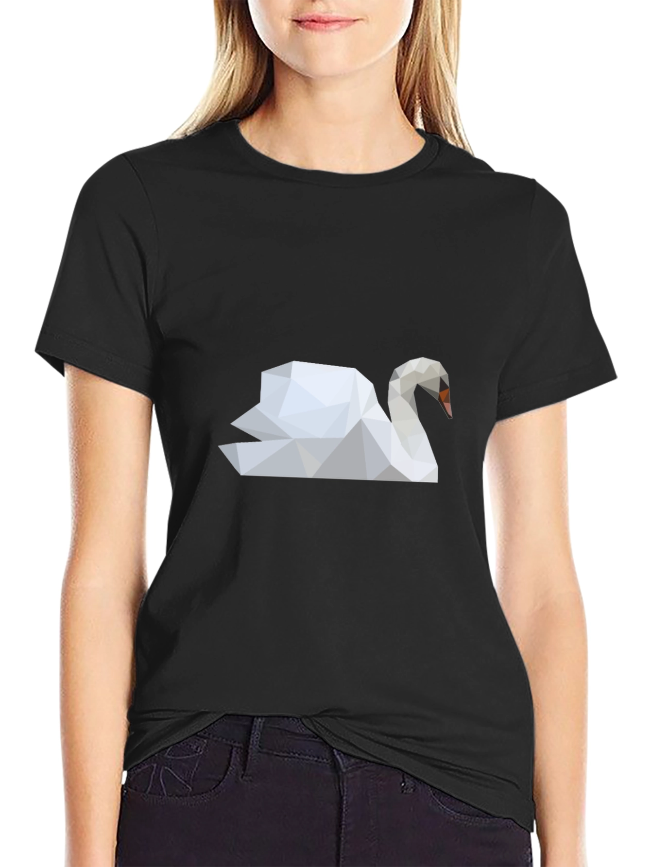 Geometric Swan Graphic Tee - Modern Art Style