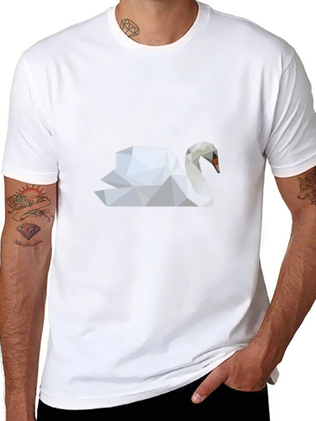 Geometric Swan Graphic Tee - Modern Art Style