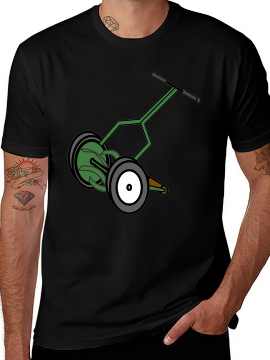 Retro Reel Mower Graphic Tee - Black Cotton Blend Shirt