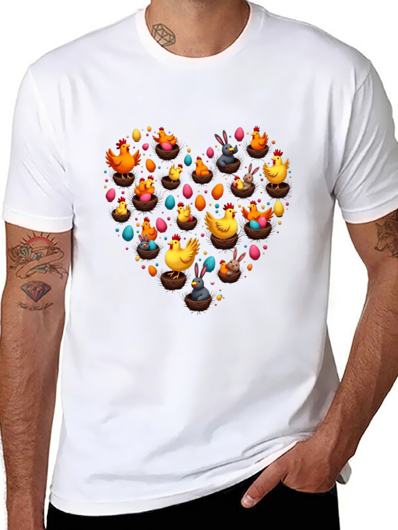 Easter Chicken & Bunny Heart Graphic Tee