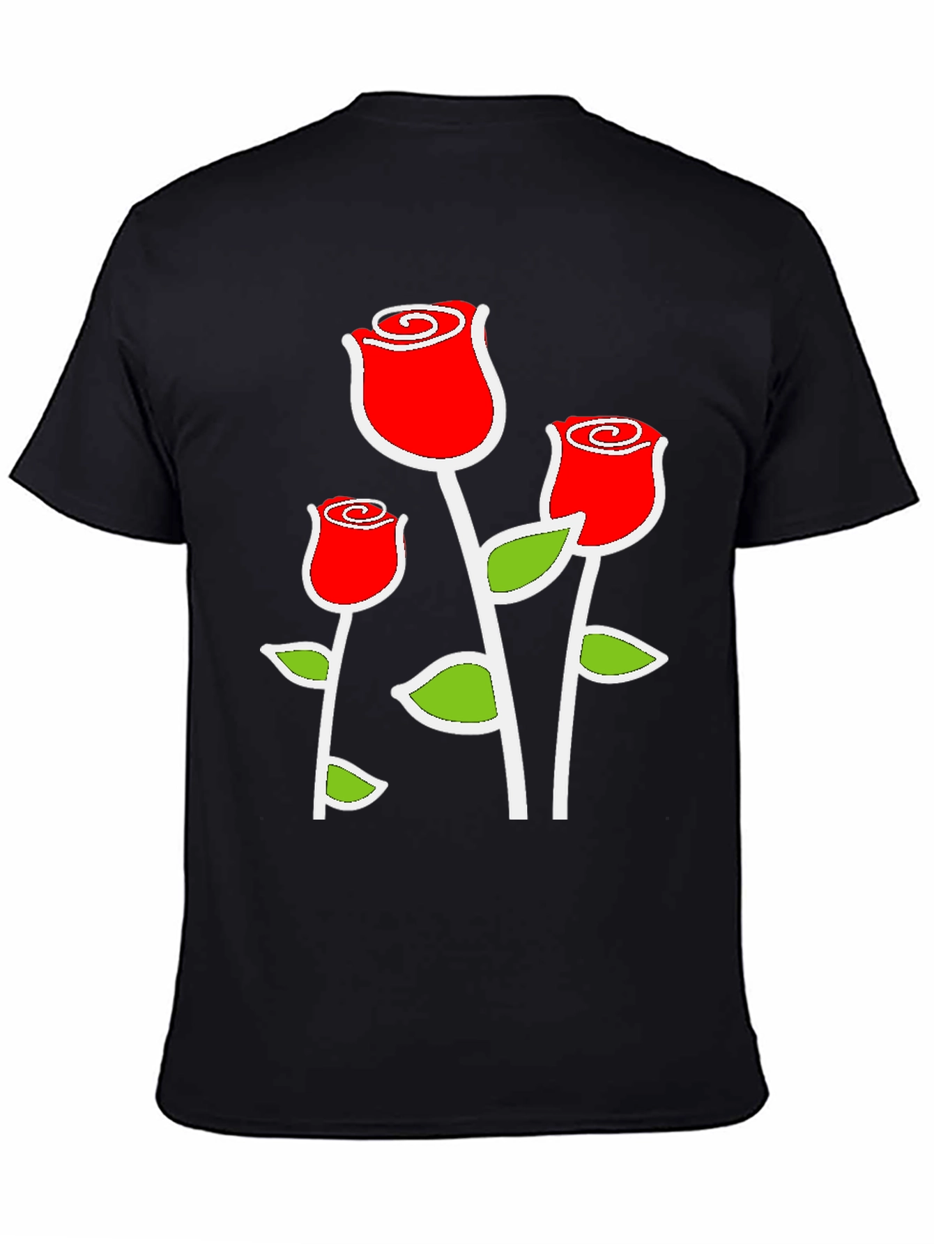 Black T-Shirt with Red Rose Graphic
