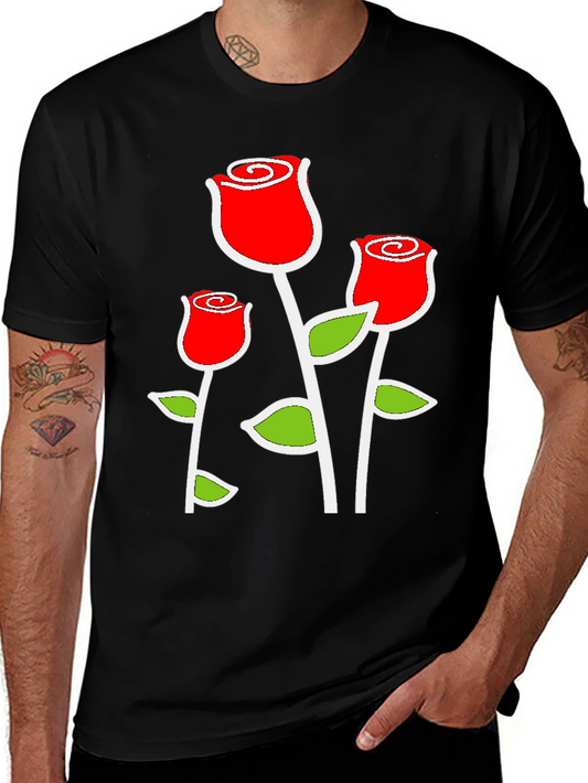 Black T-Shirt with Red Rose Graphic