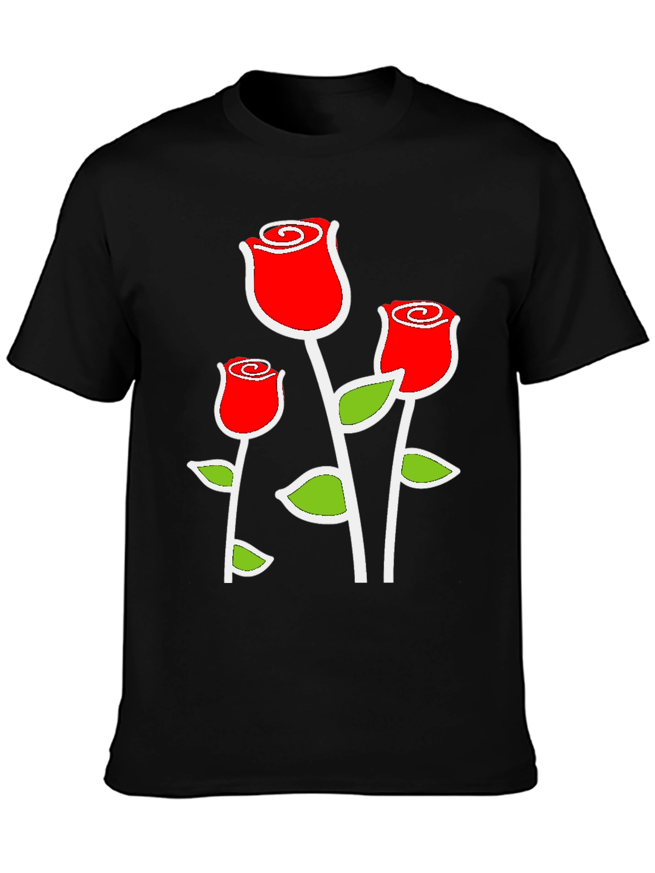 Black T-Shirt with Red Rose Graphic