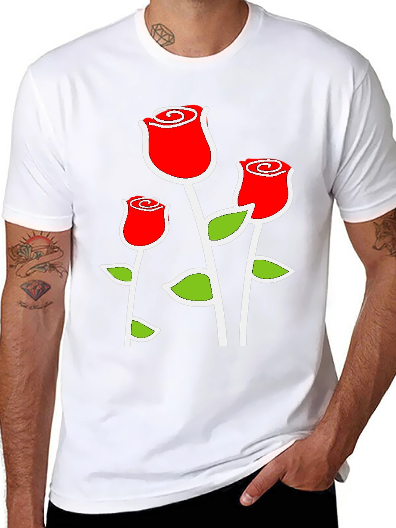 Black T-Shirt with Red Rose Graphic