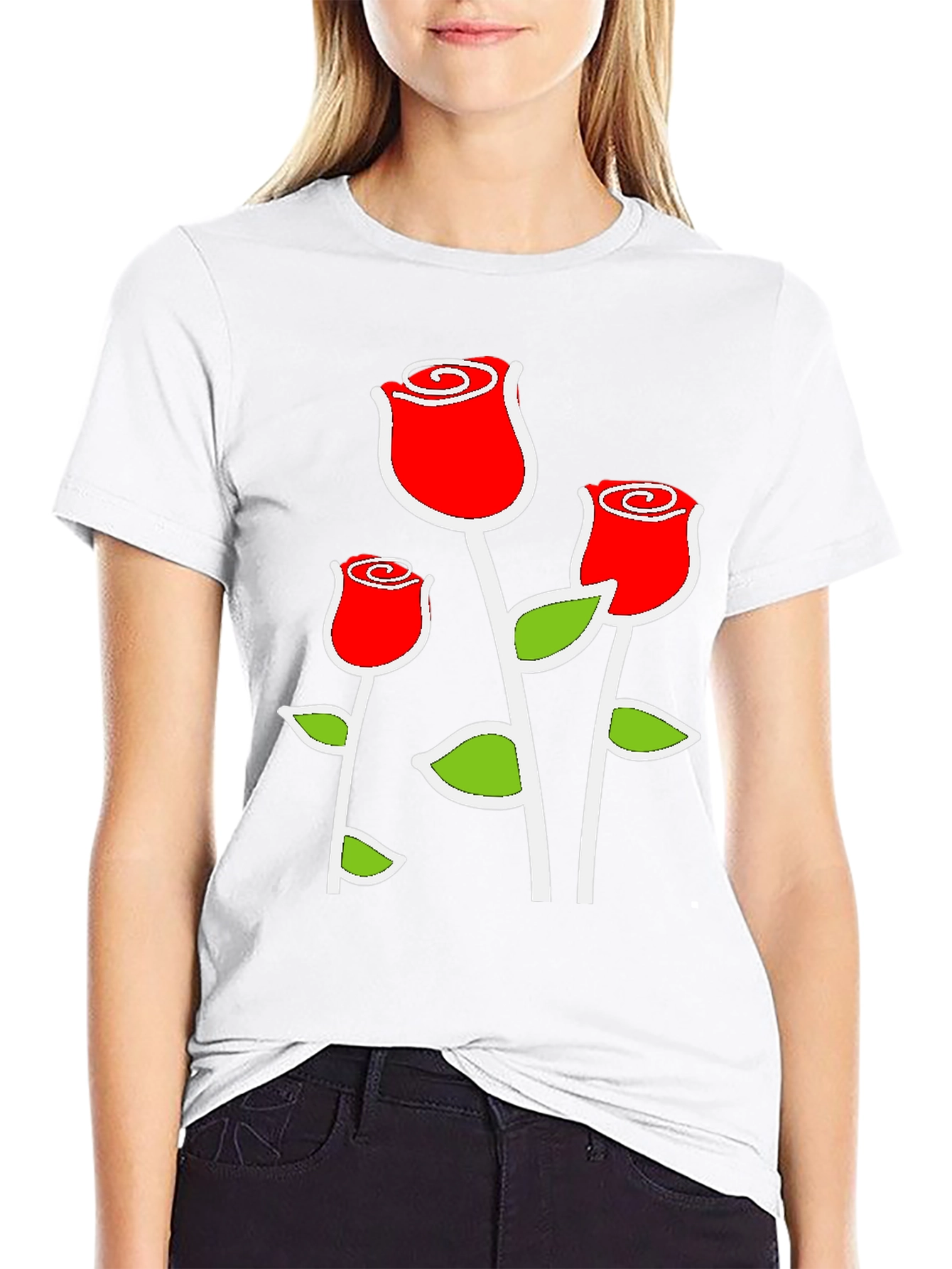 Black T-Shirt with Red Rose Graphic