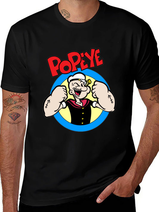 Popeye the Sailor Graphic T-Shirt - Black Cotton Tee