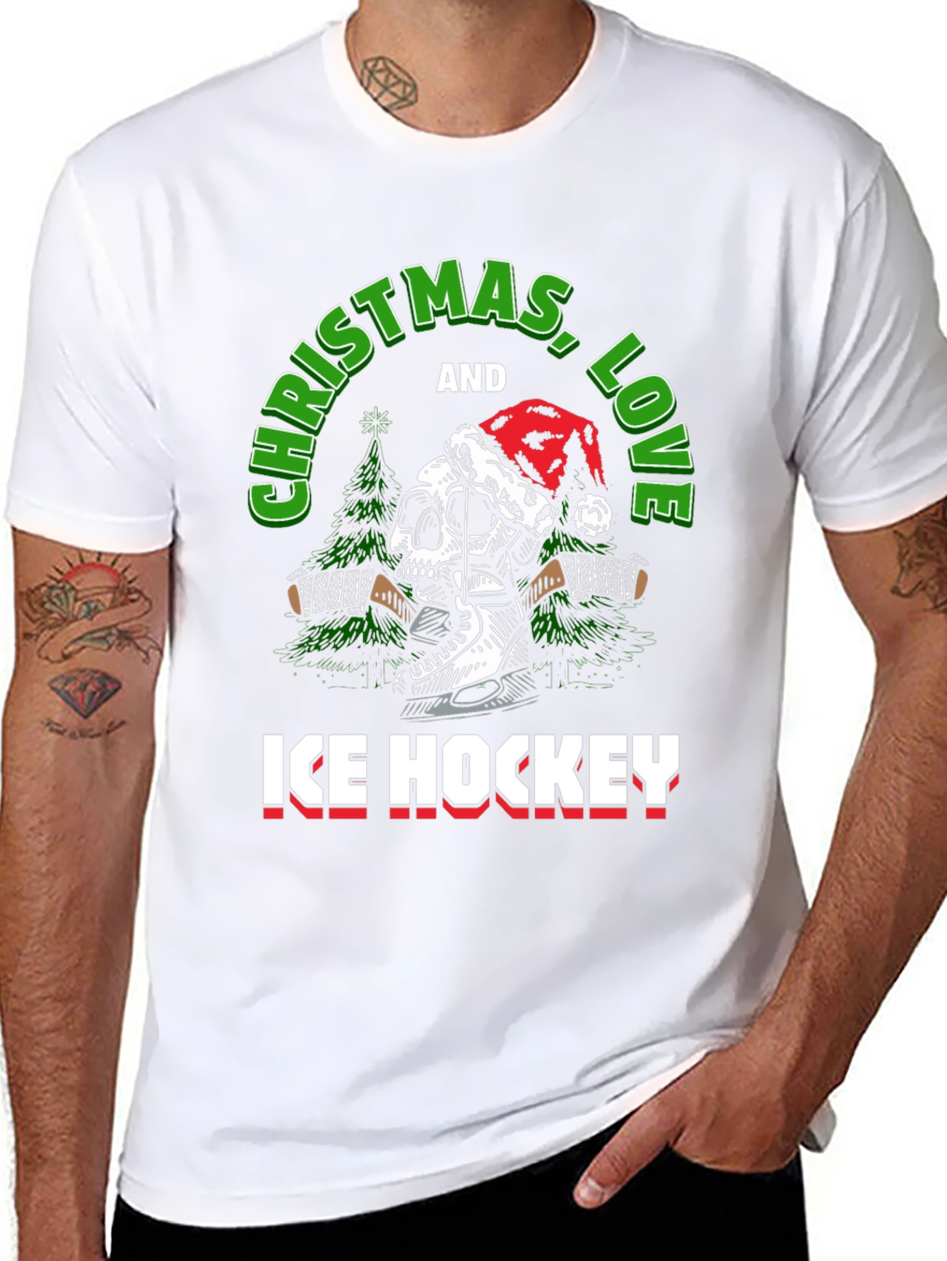 Christmas Ice Hockey Skull Graphic T-Shirt