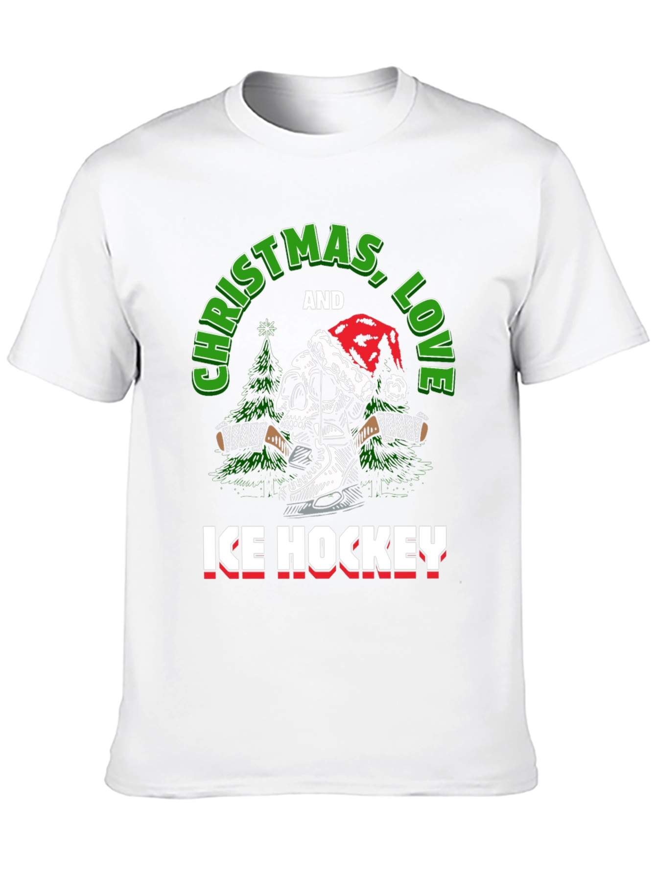Christmas Ice Hockey Skull Graphic T-Shirt
