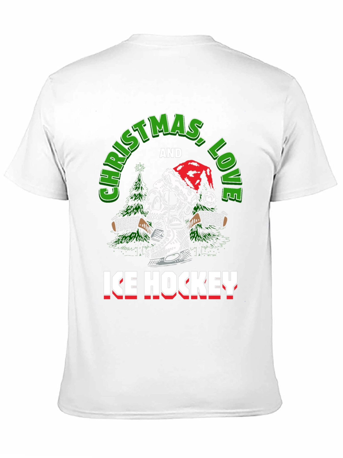 Christmas Ice Hockey Skull Graphic T-Shirt