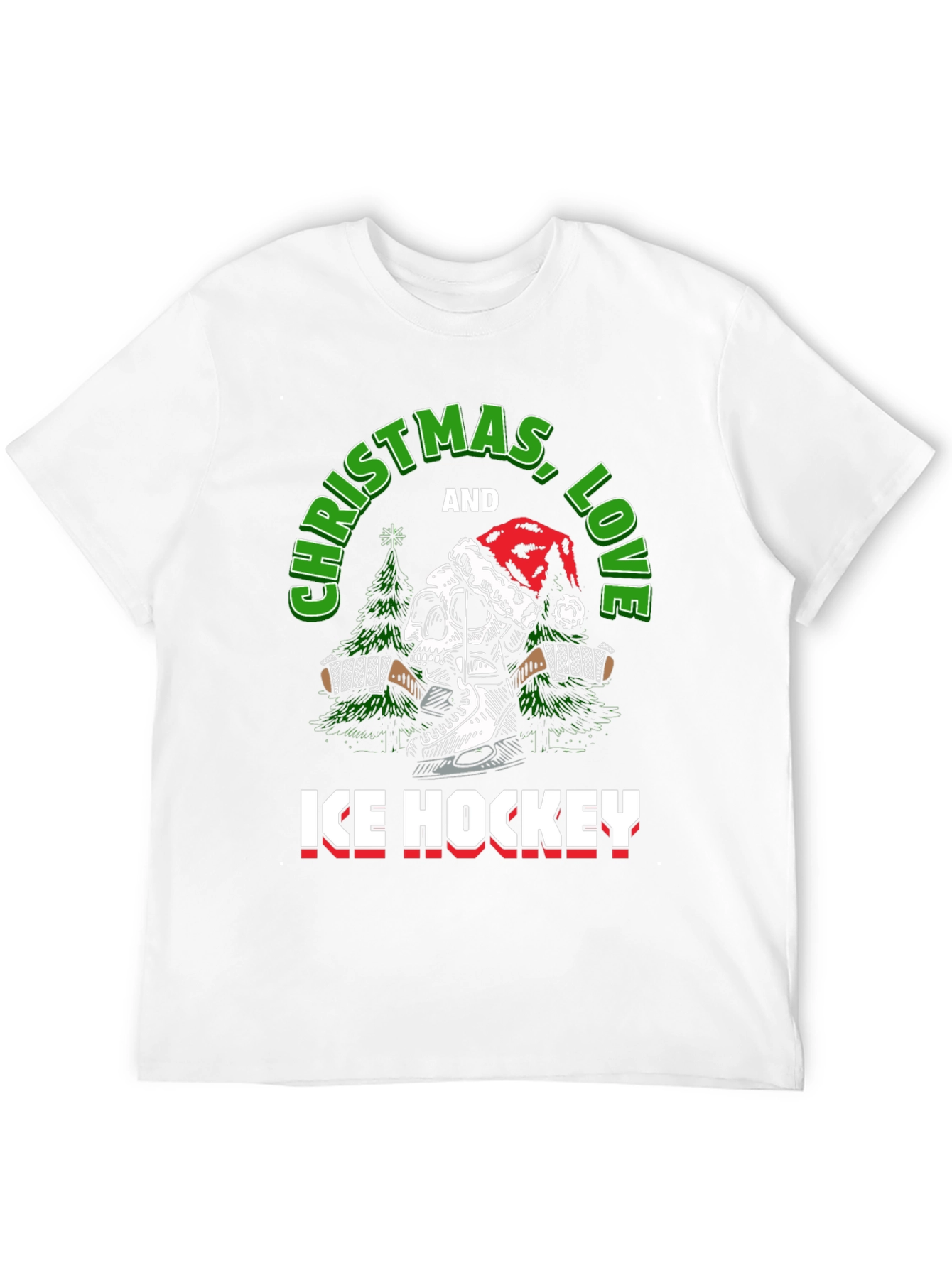 Christmas Ice Hockey Skull Graphic T-Shirt