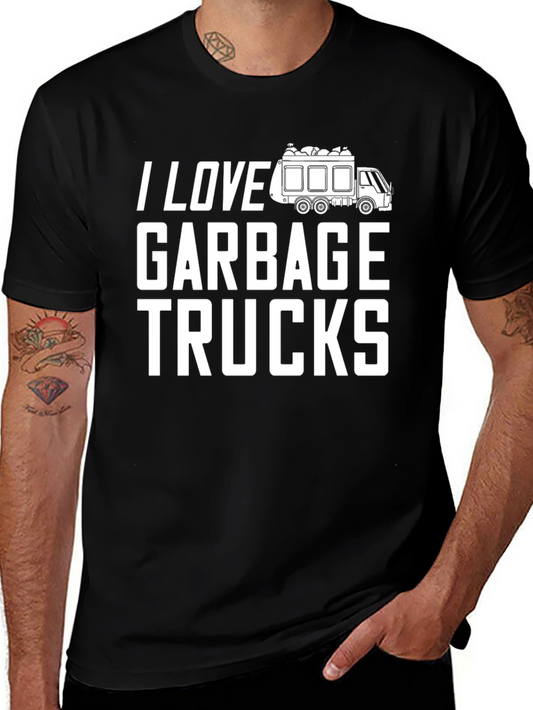 I Love Garbage Trucks T-Shirt - Black Cotton Blend Tee