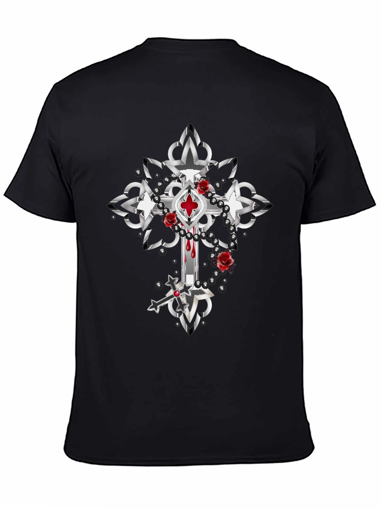 Gothic Cross Roses T-Shirt - Dark & Edgy Style