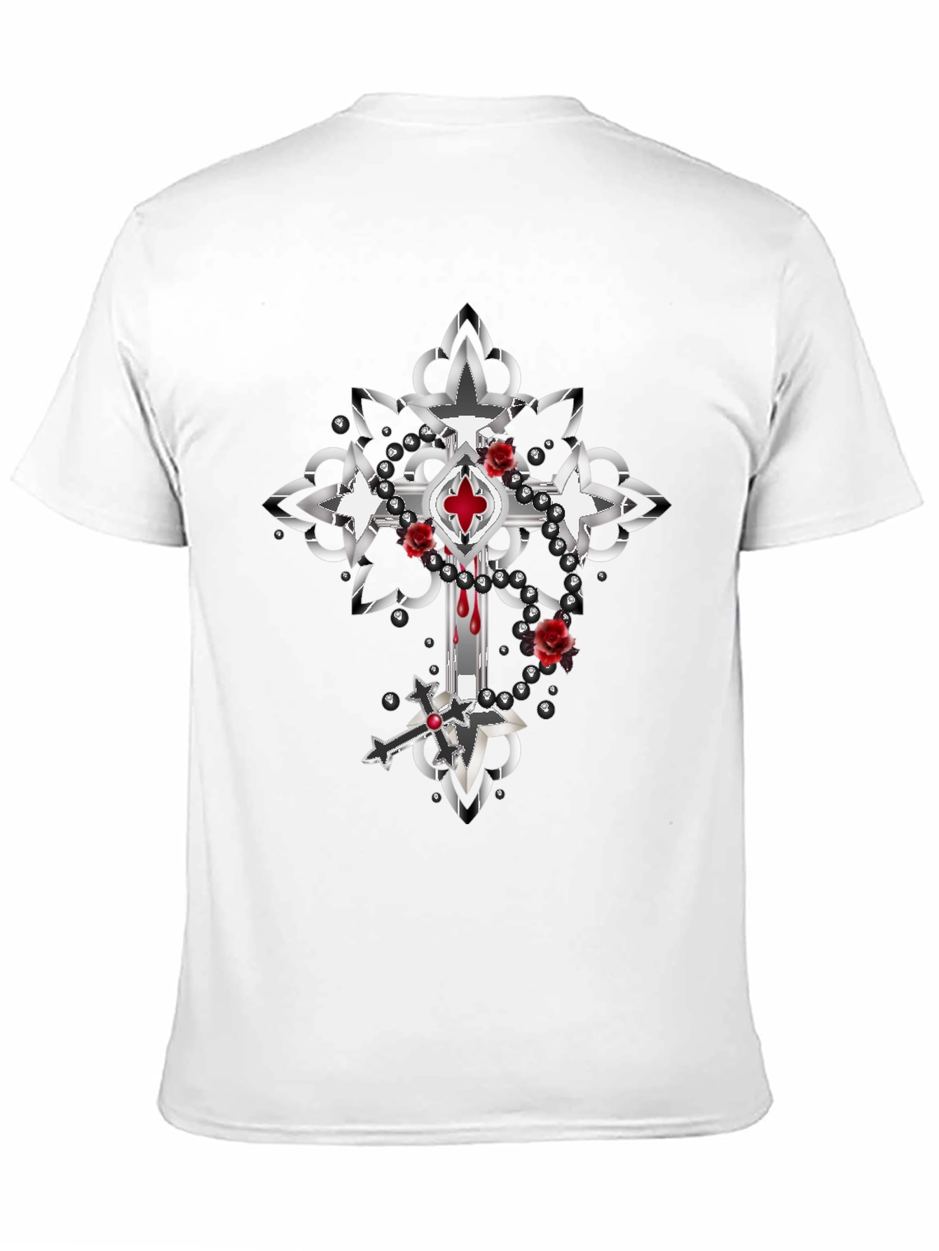 Gothic Cross Roses T-Shirt - Dark & Edgy Style
